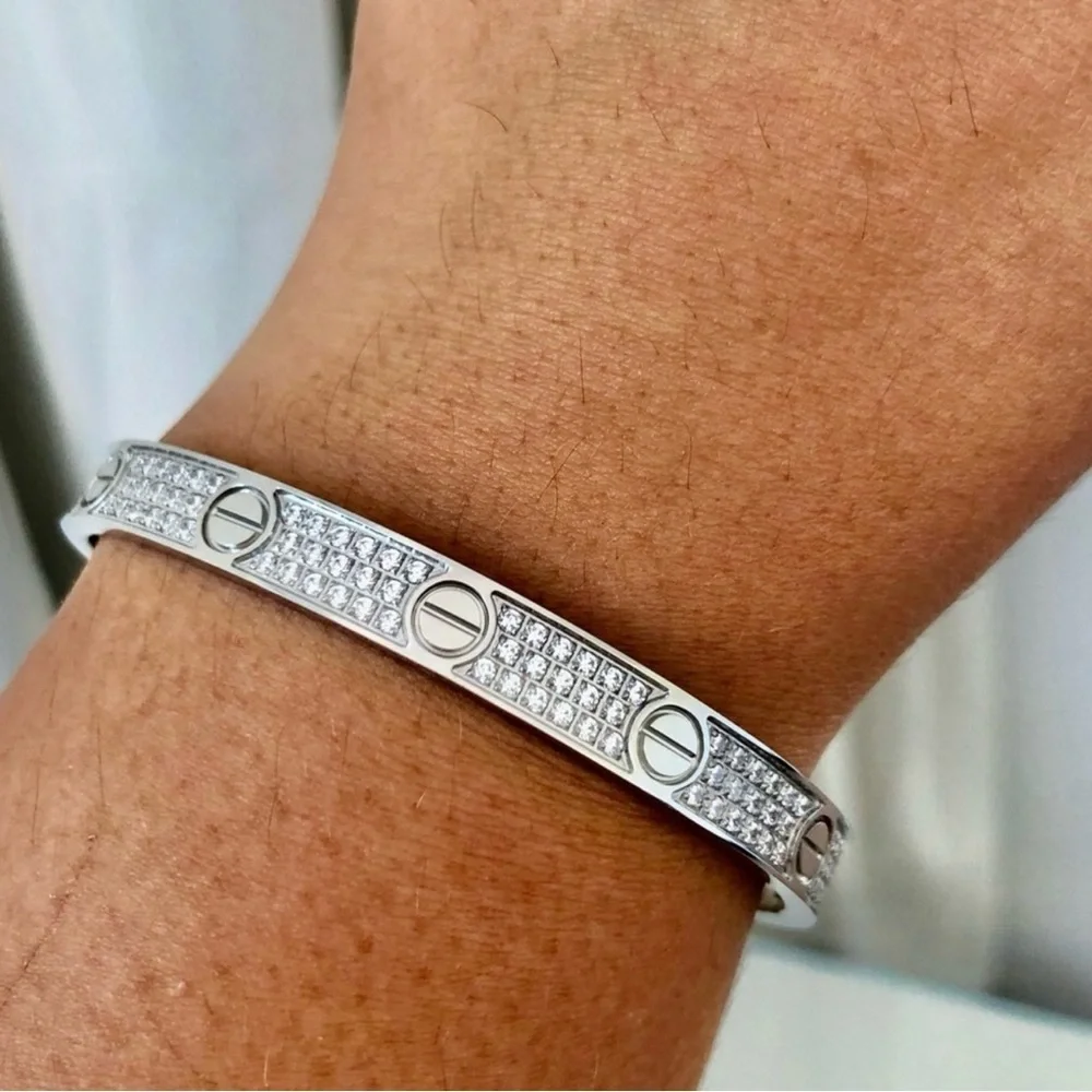 Generic Stainless Steel Pave Diamond Screw Cuff Bangle Bracelet with Screwdriver